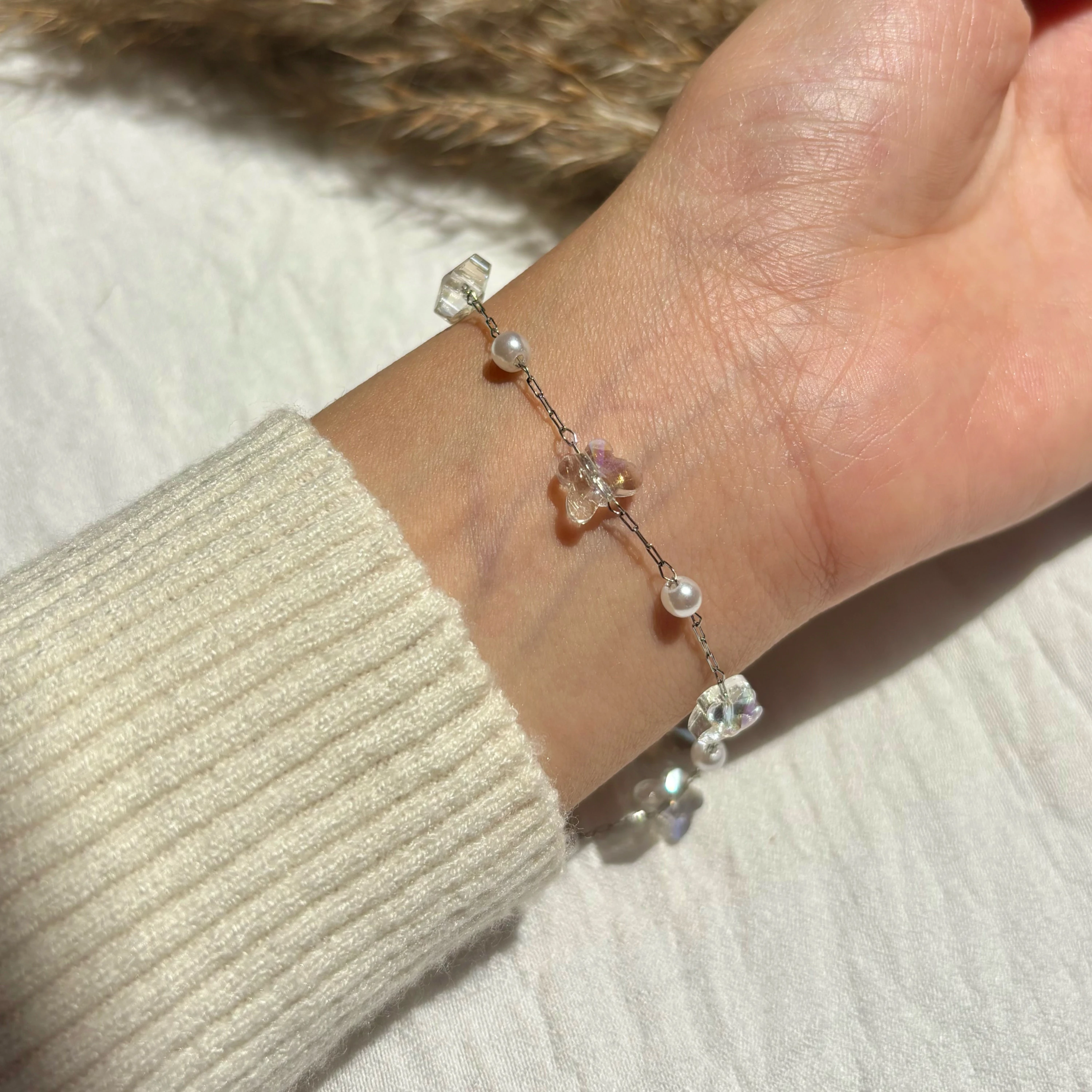 Silver Butterfly Pearls Bracelet 🦋